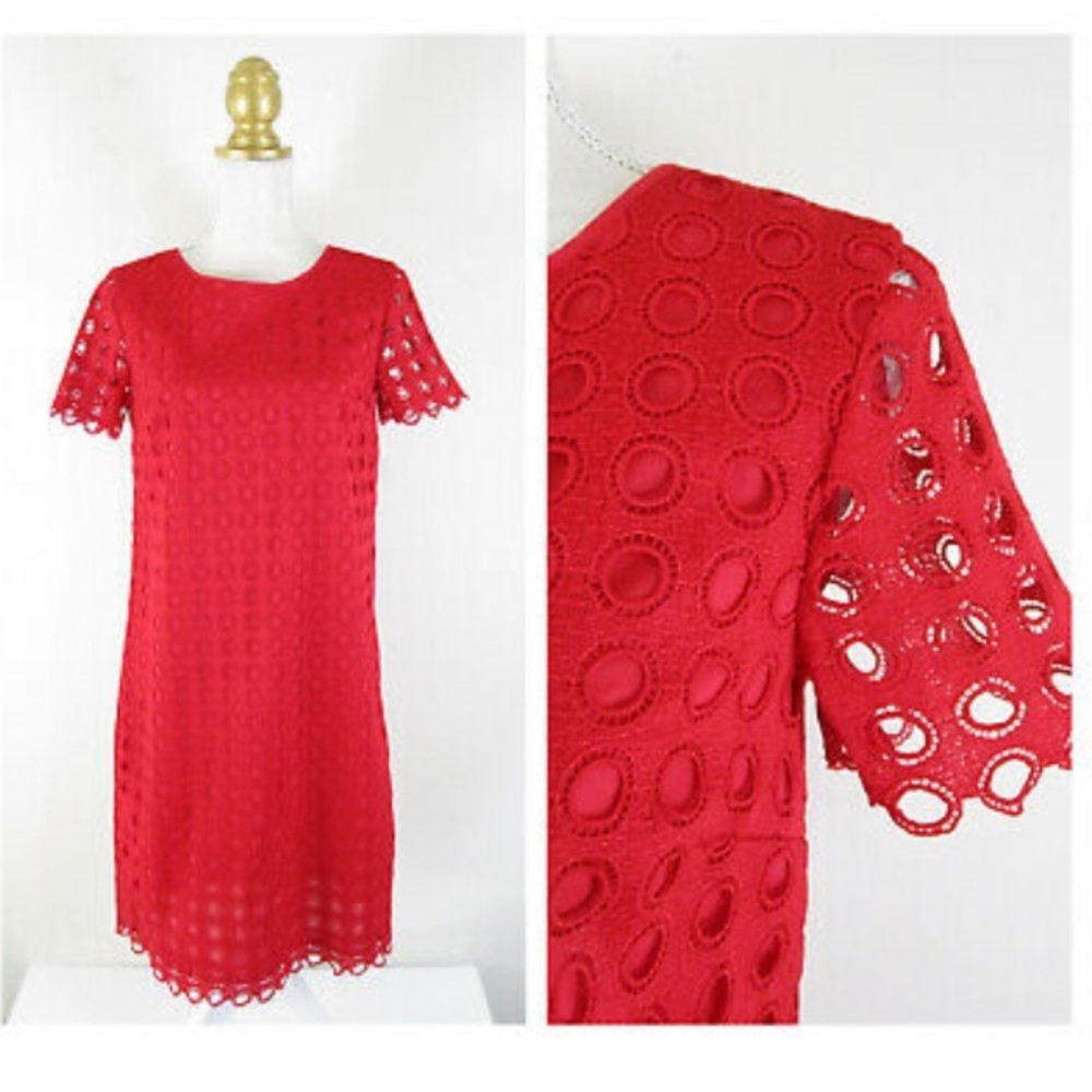 Talbots red eyelet dress, sz 8